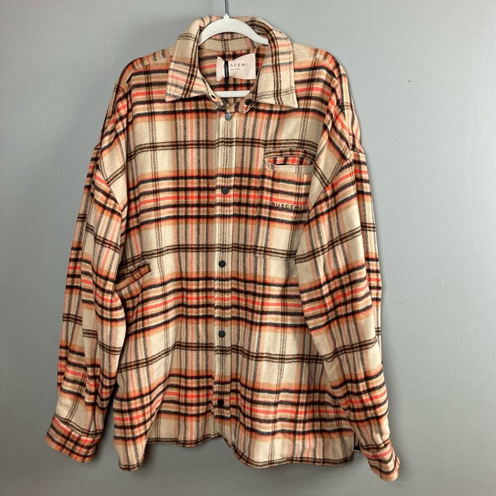 Western plaid flannel shirt jacket 1X /‎ 2X Fringe Buscemi snap front NWT Italy